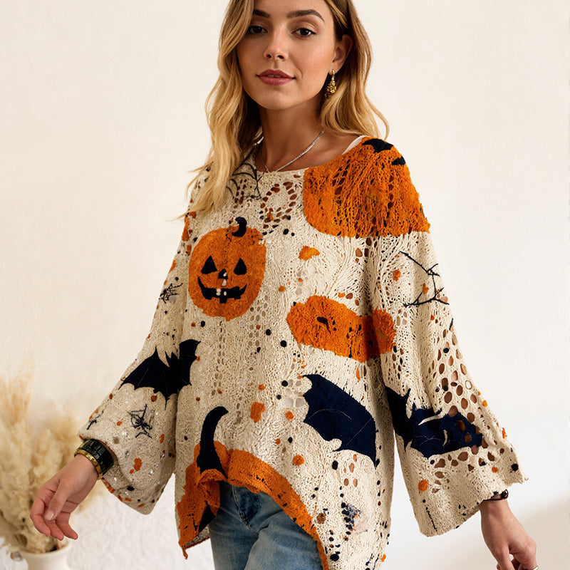 đHalloween 50 % rabatt specialerbjudandeđDamtröja i lös passform med batwingĂ€rmar för Halloween