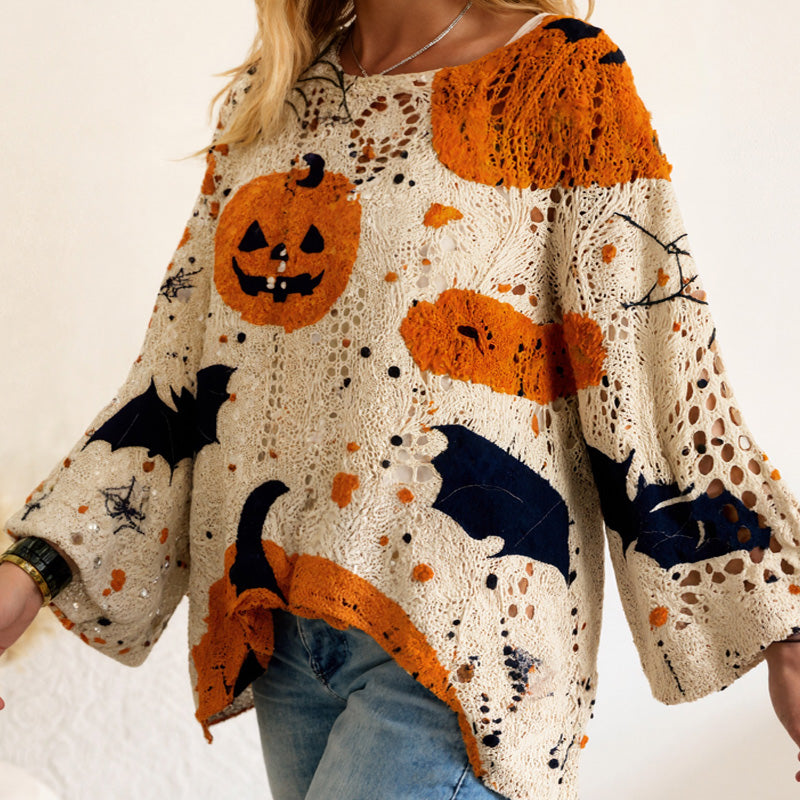 đHalloween 50 % rabatt specialerbjudandeđDamtröja i lös passform med batwingĂ€rmar för Halloween