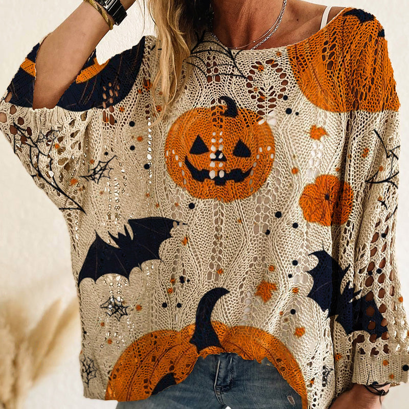 đHalloween 50 % rabatt specialerbjudandeđDamtröja i lös passform med batwingĂ€rmar för Halloween
