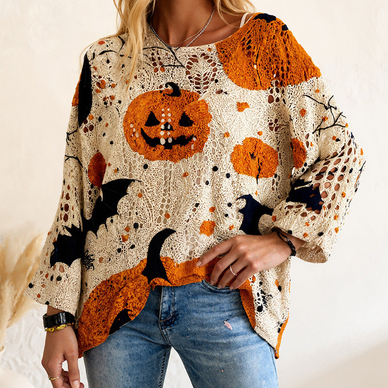 đHalloween 50 % rabatt specialerbjudandeđDamtröja i lös passform med batwingĂ€rmar för Halloween