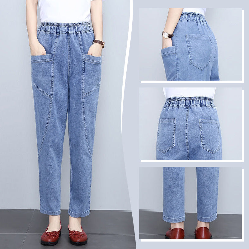 Stretchiga damjeans med hög midja och raka ben