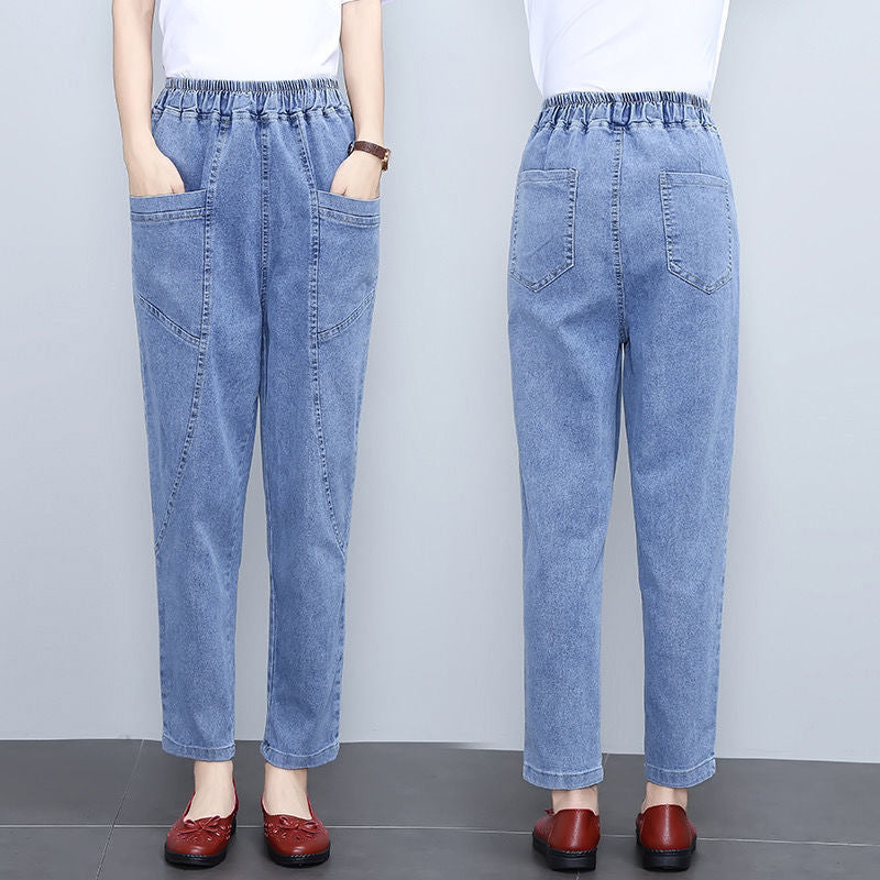 Stretchiga damjeans med hög midja och raka ben