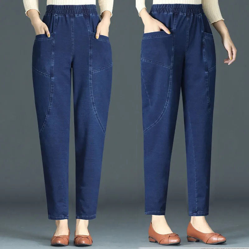 Stretchiga damjeans med hög midja och raka ben