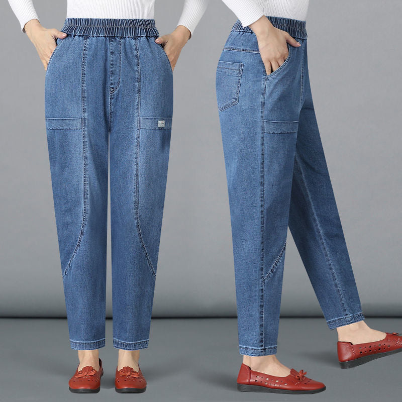 Stretchiga damjeans med hög midja och raka ben