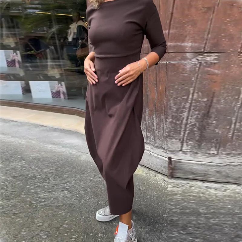 Enkel elegant klänning för kvinnor med ficka