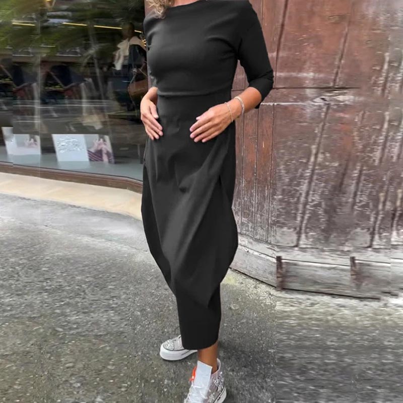 Enkel elegant klänning för kvinnor med ficka