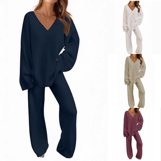 🎉Denna veckas specialerbjudanden - 50% RABATT✨Damset med V-ringad långärmad tröja och byxor